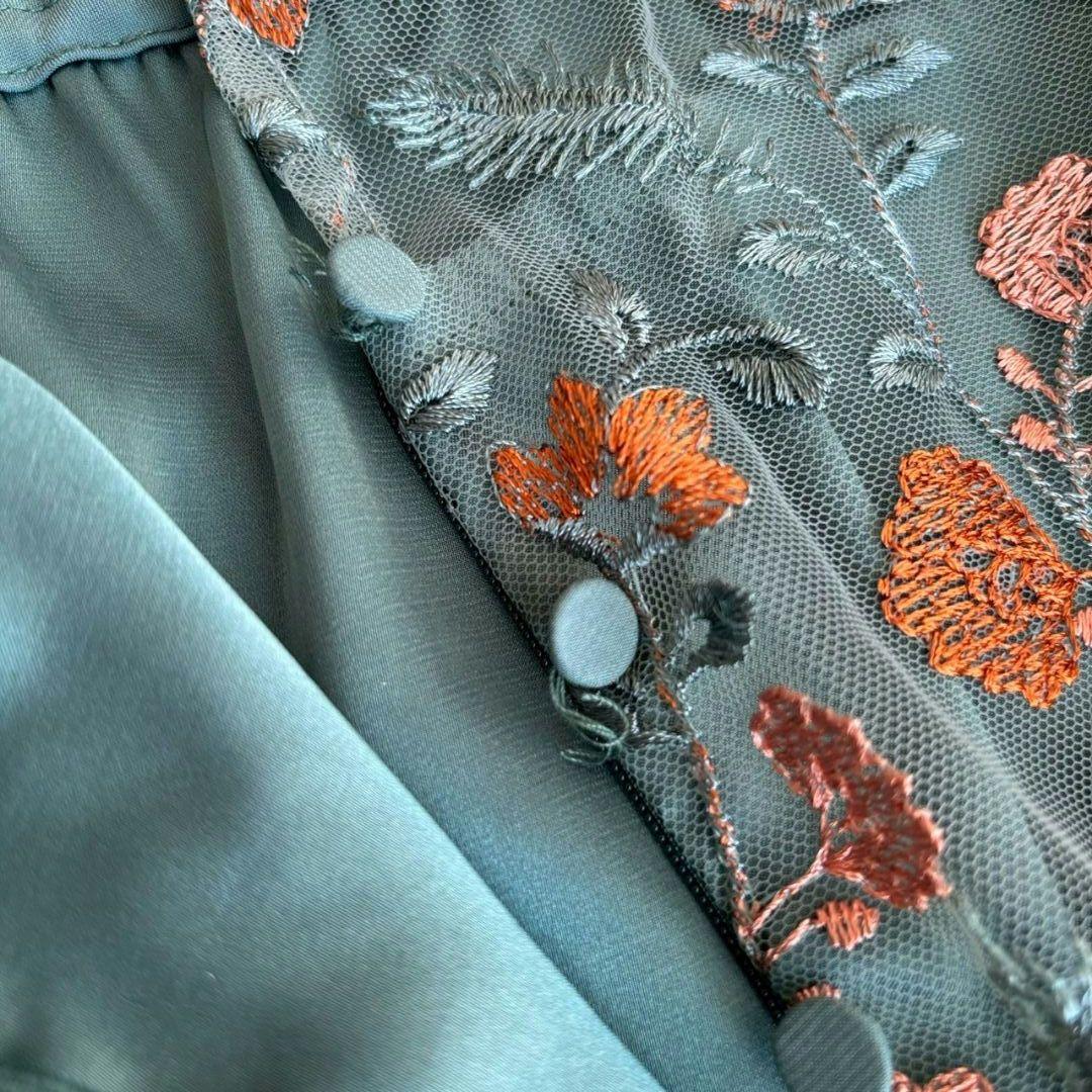 Kastane オケージョン ドレス 結婚式 ワンピース　グリーン　花柄　M