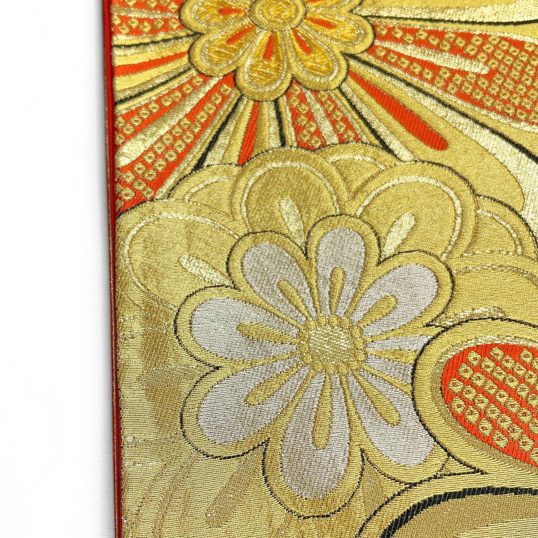 振袖帯　菊花　立涌　金糸　鹿の子　紋模様　斜め縞　着物　115b d ms