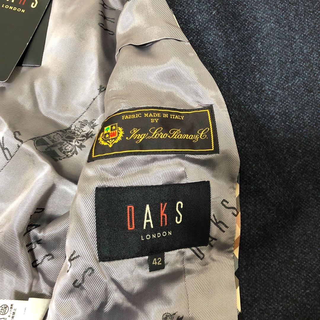 新品 DAKS ロロピアーナ ジャケット XL シルク混 紺色 丸襟 ツイード