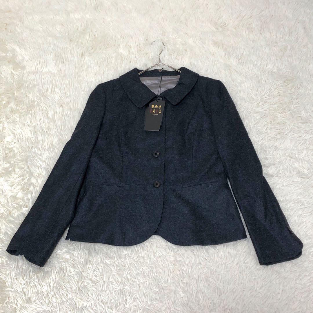 新品 DAKS ロロピアーナ ジャケット XL シルク混 紺色 丸襟 ツイード