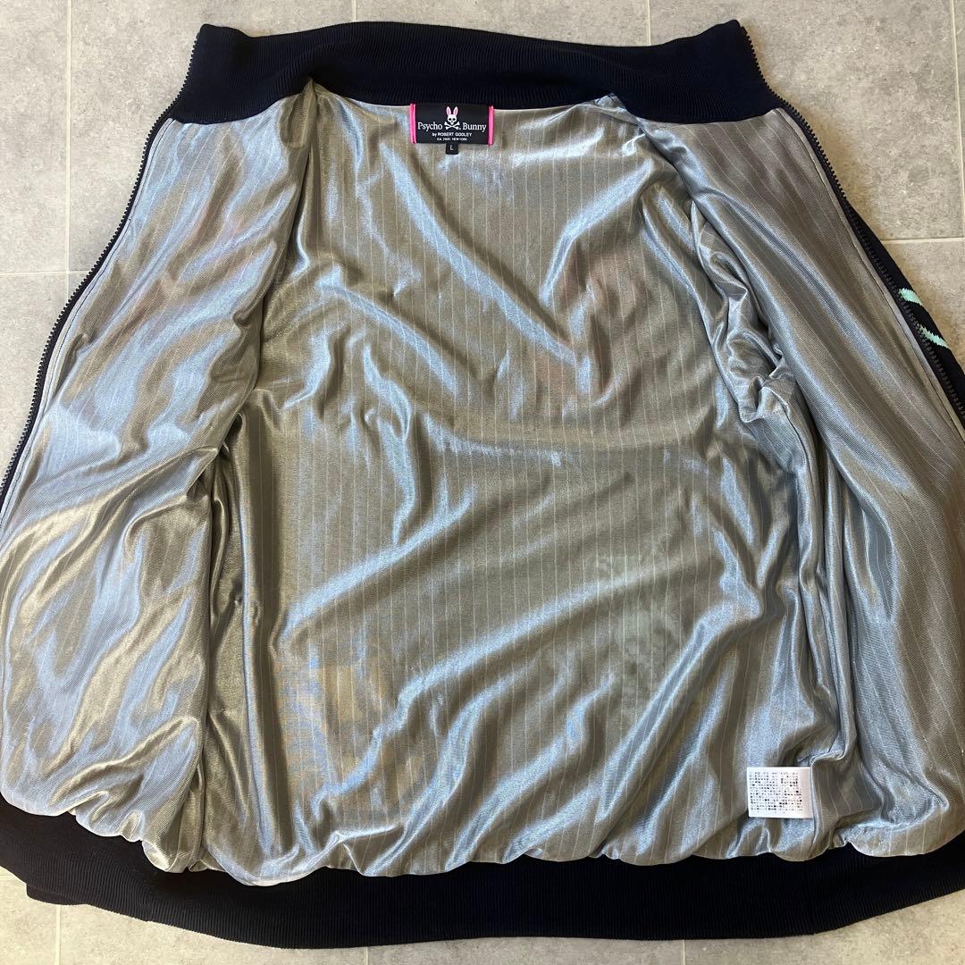 吉田サイコバニー 刺繍 ニットブルゾン ネイビー ジップアップ 蓄熱 L