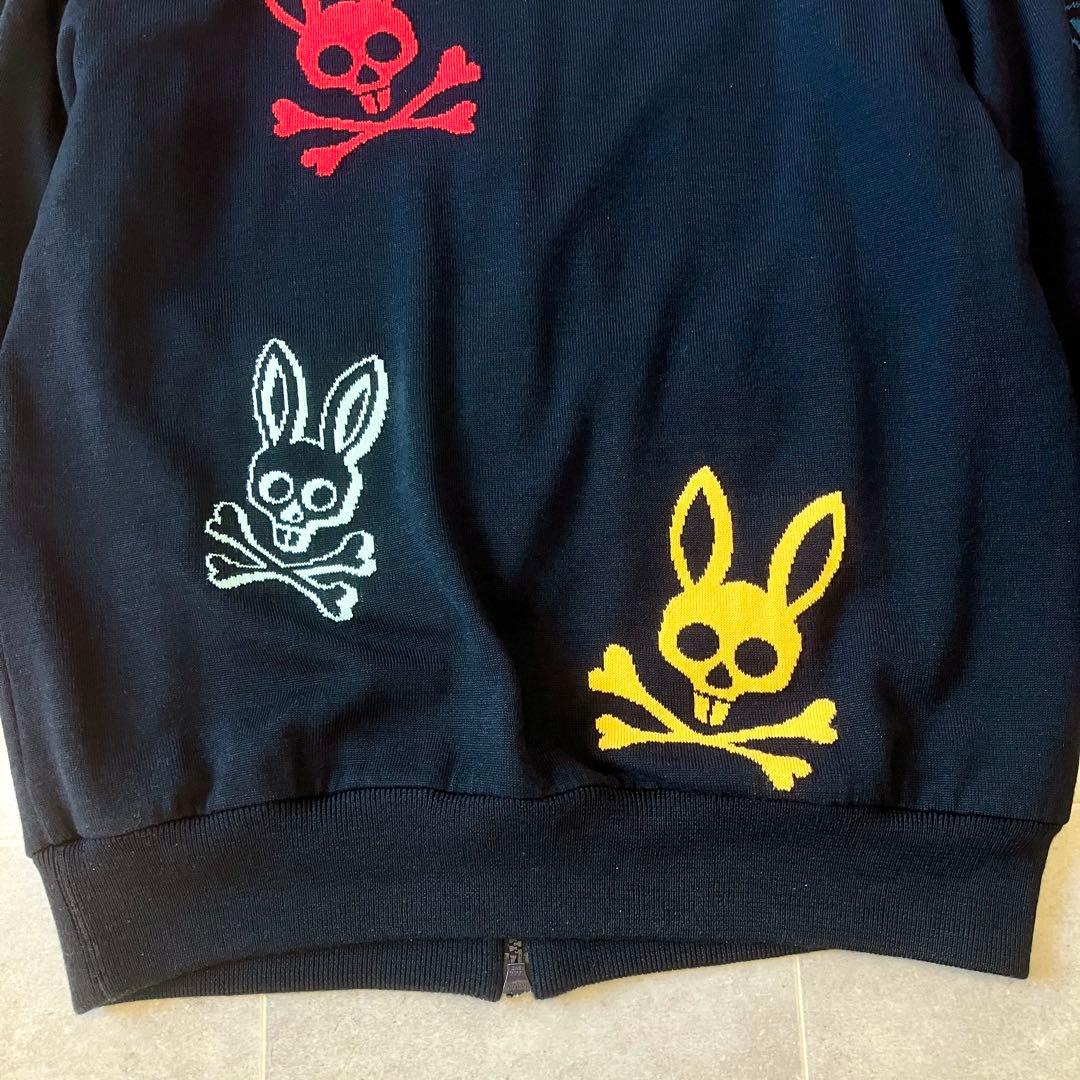 吉田サイコバニー 刺繍 ニットブルゾン ネイビー ジップアップ 蓄熱 L