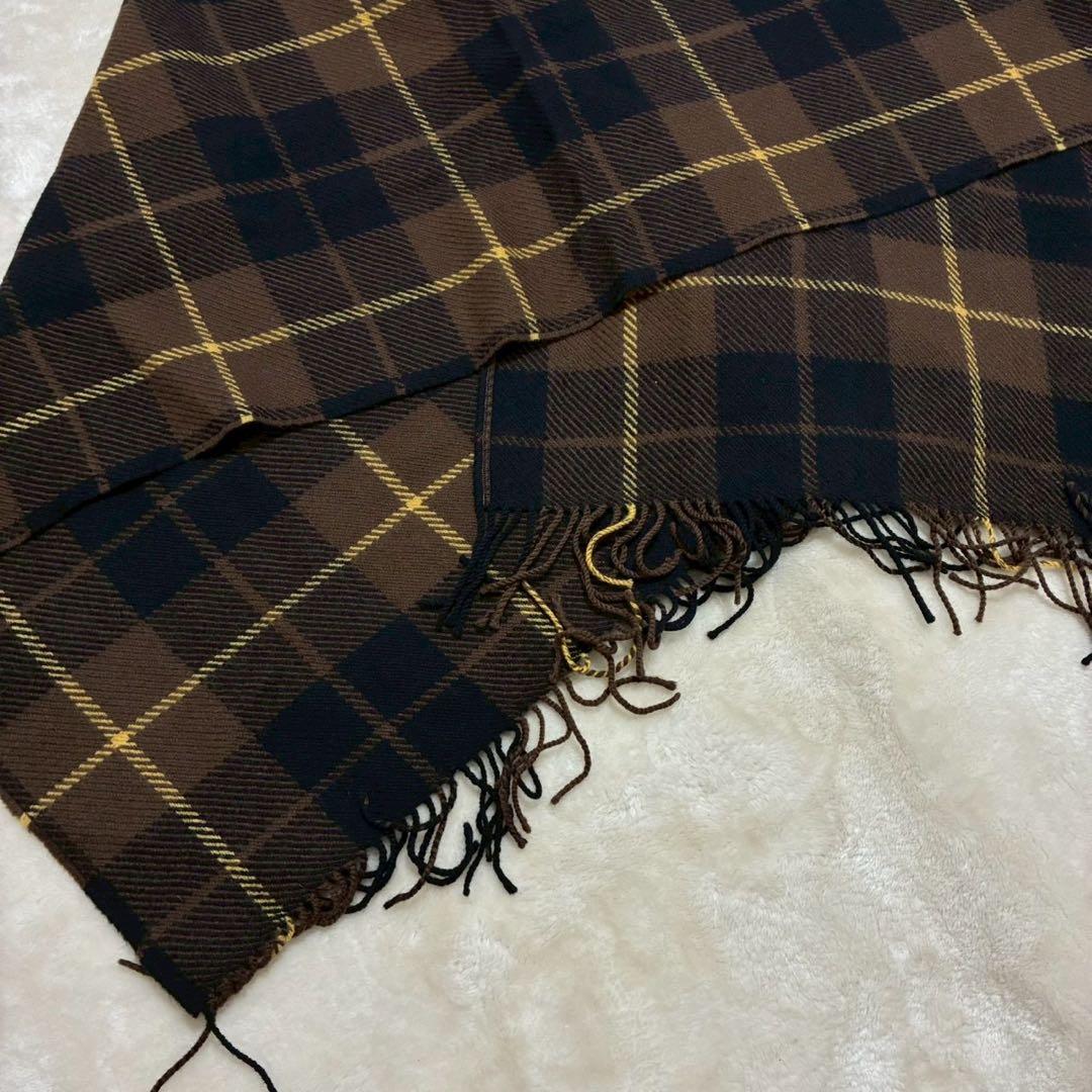 希少　ブルーレーベルクレストブリッジ チェック柄 大判ストール ポンチョ　茶
