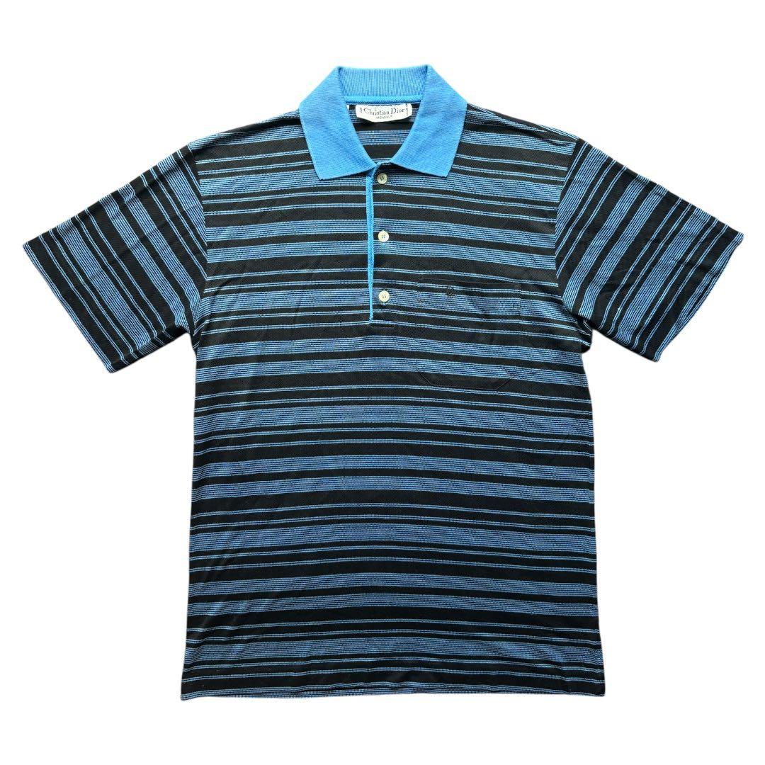 Christian Dior ロゴ 刺繍 ボーダー 半袖 ポロシャツ