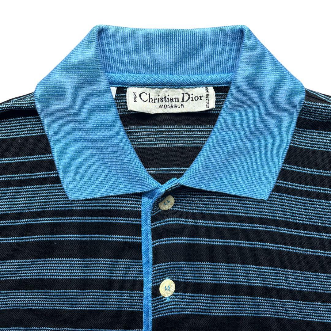 Christian Dior ロゴ 刺繍 ボーダー 半袖 ポロシャツ