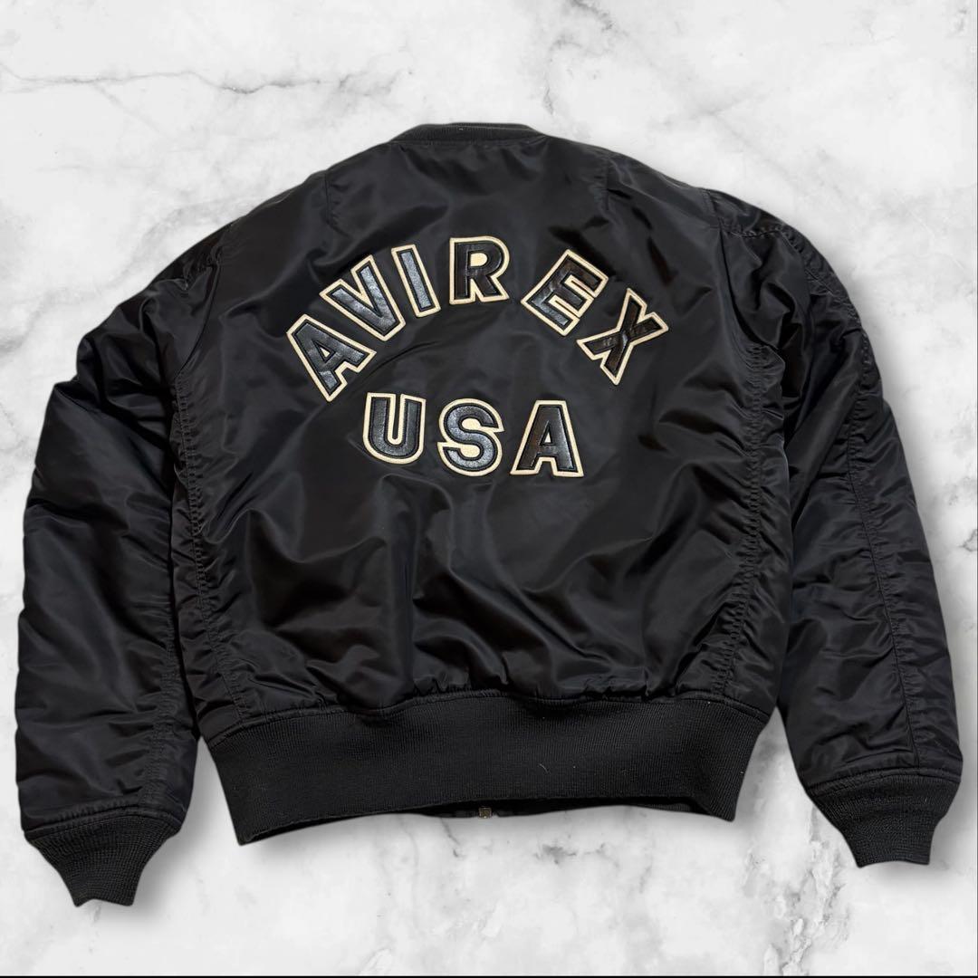 XXL AVIREX ブラック MA-1 ボンバー　アーチロゴ　USA 背中