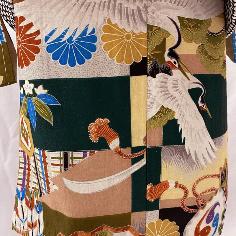 506ab83着物のみ◎七五三 三歳 男の子 セミアンティーク着物&被布 鶴 緑