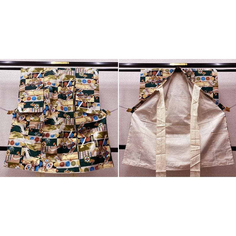 506ab83着物のみ◎七五三 三歳 男の子 セミアンティーク着物&被布 鶴 緑