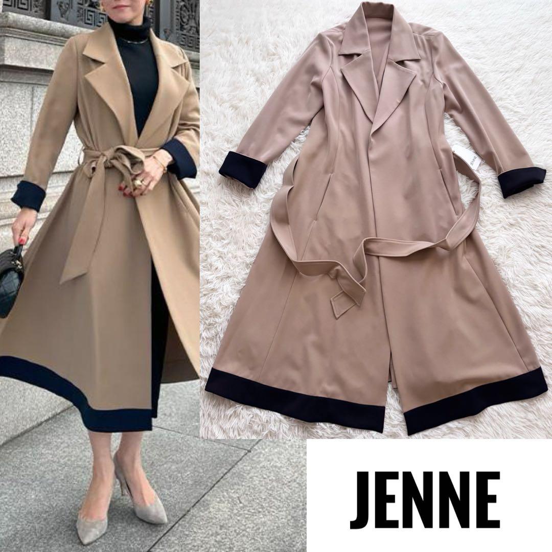 美品 タグ付き JENNE ジェンヌ オードリー フレア トレンチ コート M