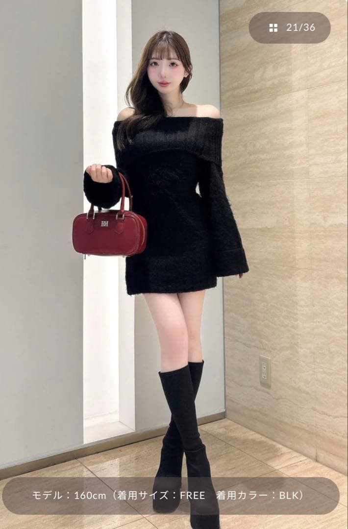 Darich ヘアリーオフショルニットミニワンピース