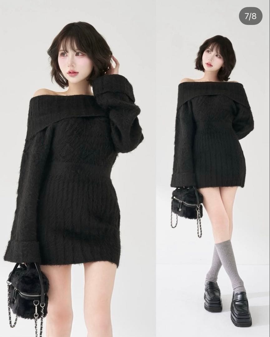 Darich ヘアリーオフショルニットミニワンピース