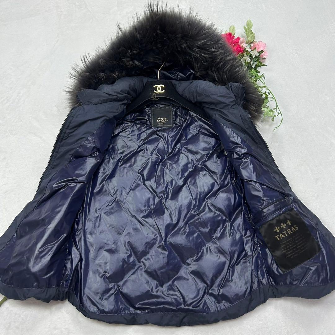 F742 M タトラス シワ加工 ダウンベスト ネイビー ファー レディース