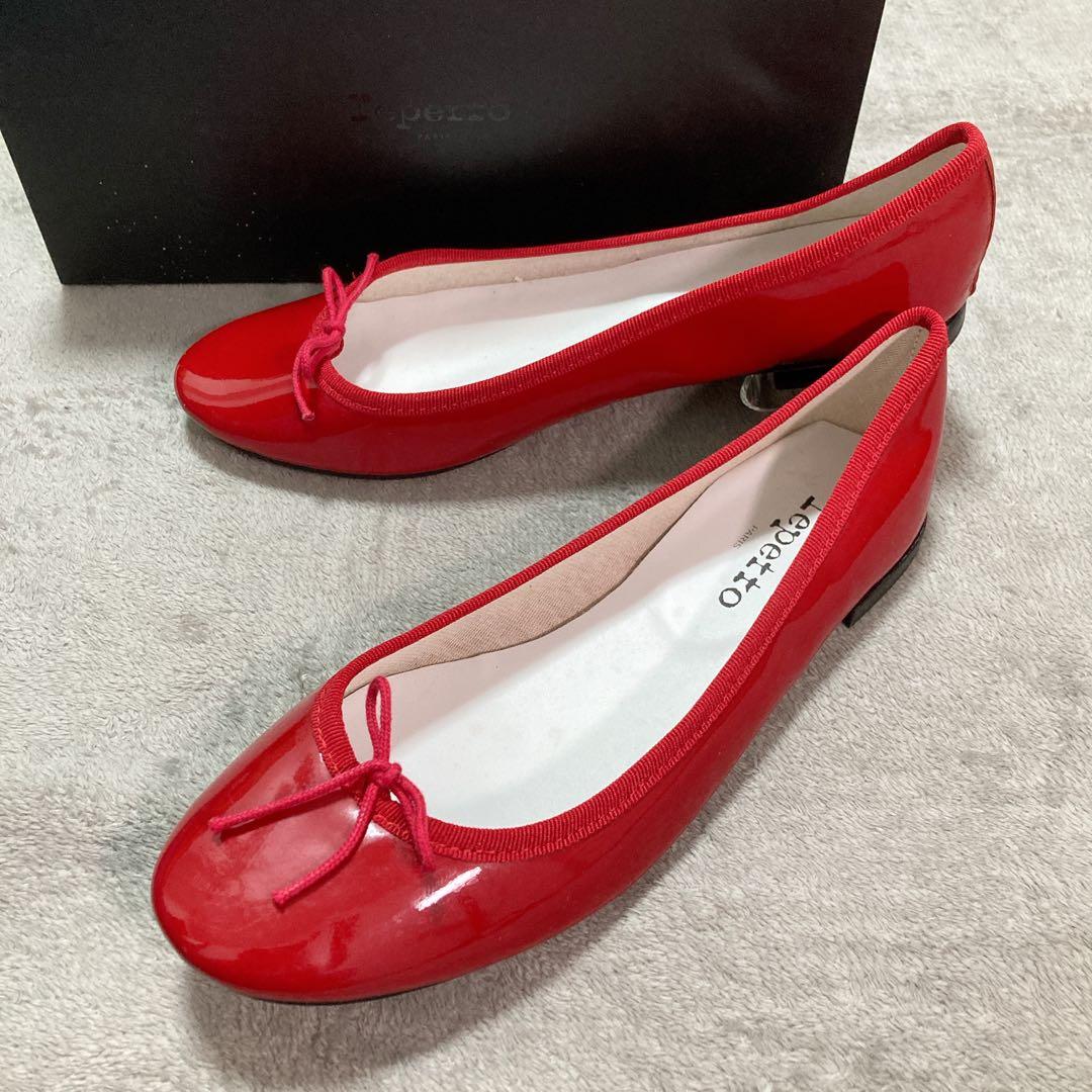 【美品】repetto レペット バレエシューズ サンドリオン エナメル レッド