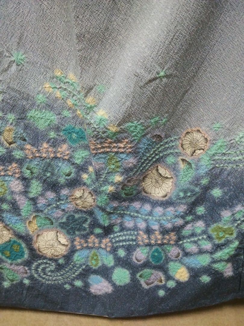 最終値下げ F‐304 訪問着 辻ヶ花 袷 作家落款 ブルーグレー 暈し 美品