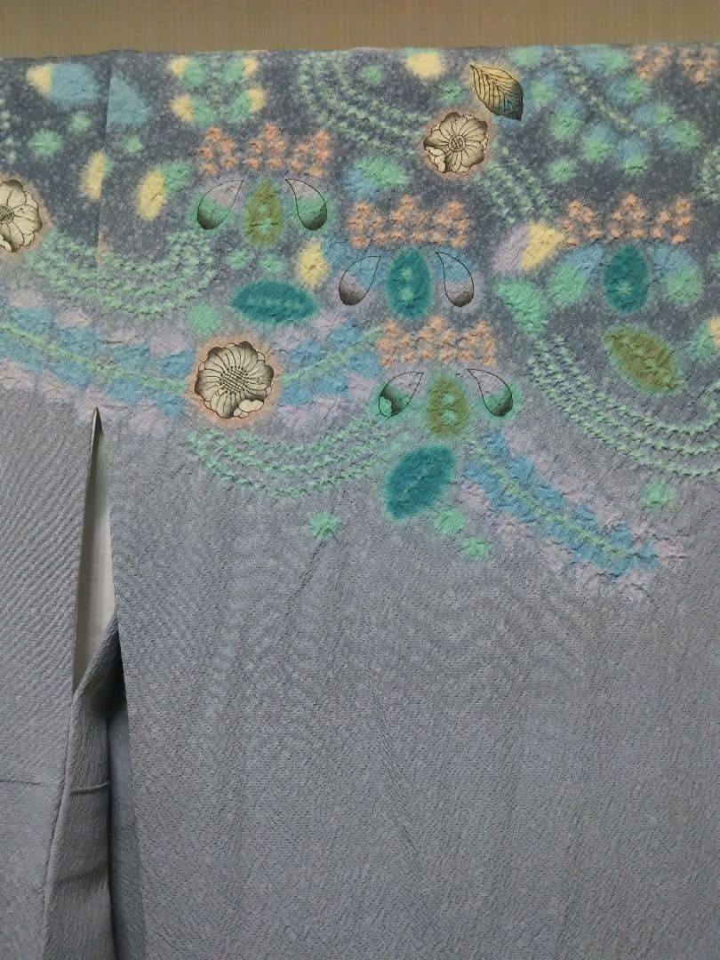 最終値下げ F‐304 訪問着 辻ヶ花 袷 作家落款 ブルーグレー 暈し 美品