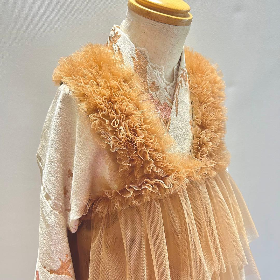 被布エプロン【キャメルフリル】チュール被布　被布ドレス　七五三　チュールドレス