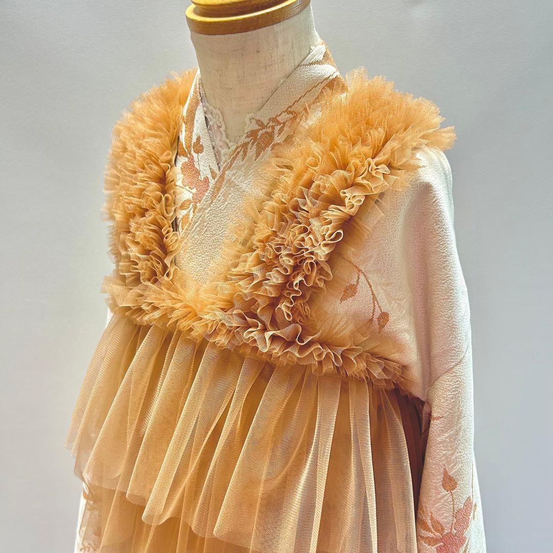被布エプロン【キャメルフリル】チュール被布　被布ドレス　七五三　チュールドレス