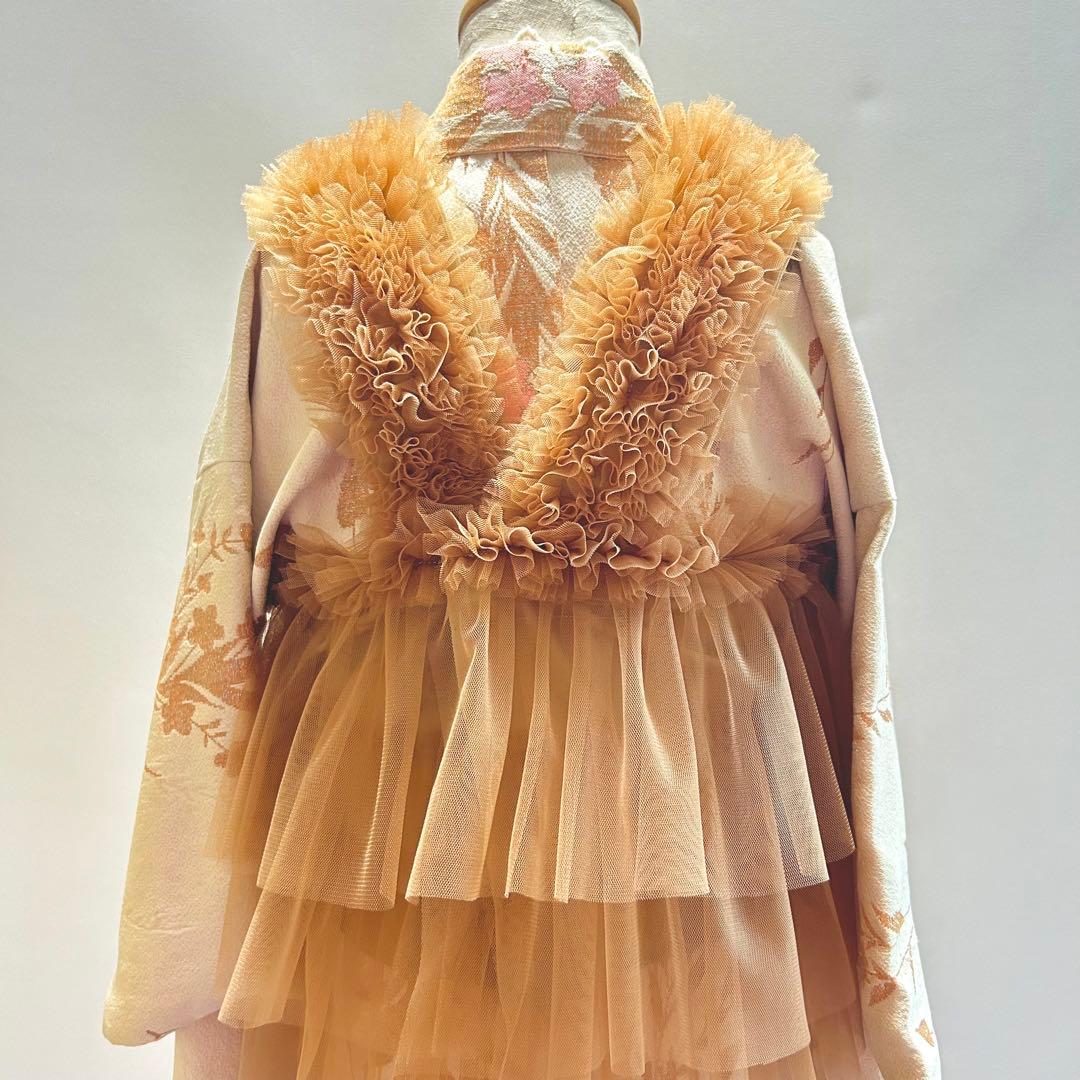 被布エプロン【キャメルフリル】チュール被布　被布ドレス　七五三　チュールドレス