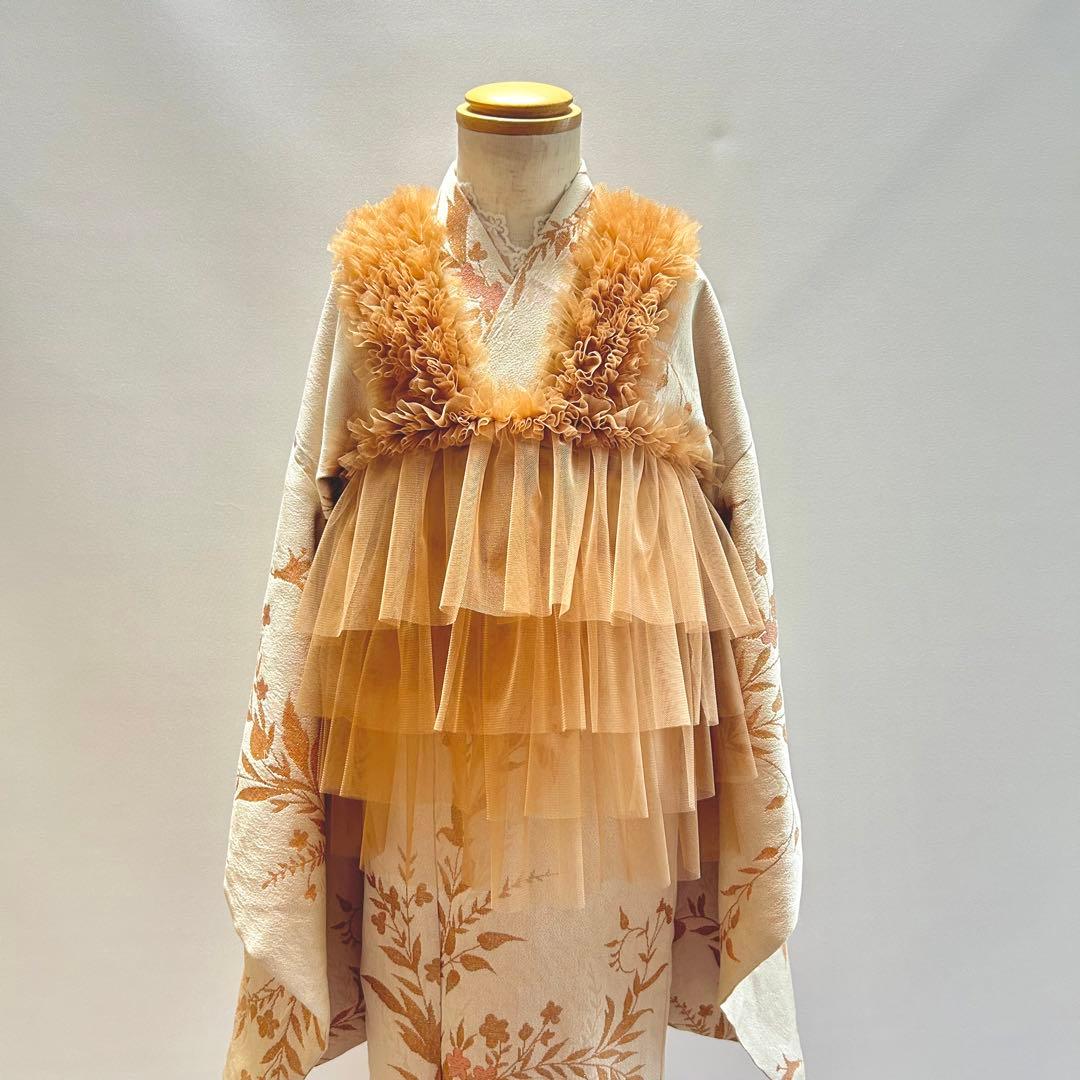 被布エプロン【キャメルフリル】チュール被布　被布ドレス　七五三　チュールドレス