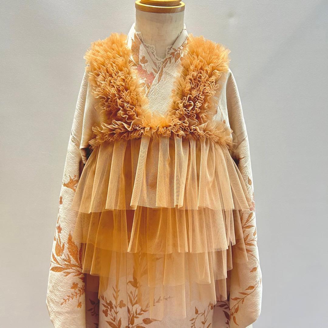 被布エプロン【キャメルフリル】チュール被布　被布ドレス　七五三　チュールドレス