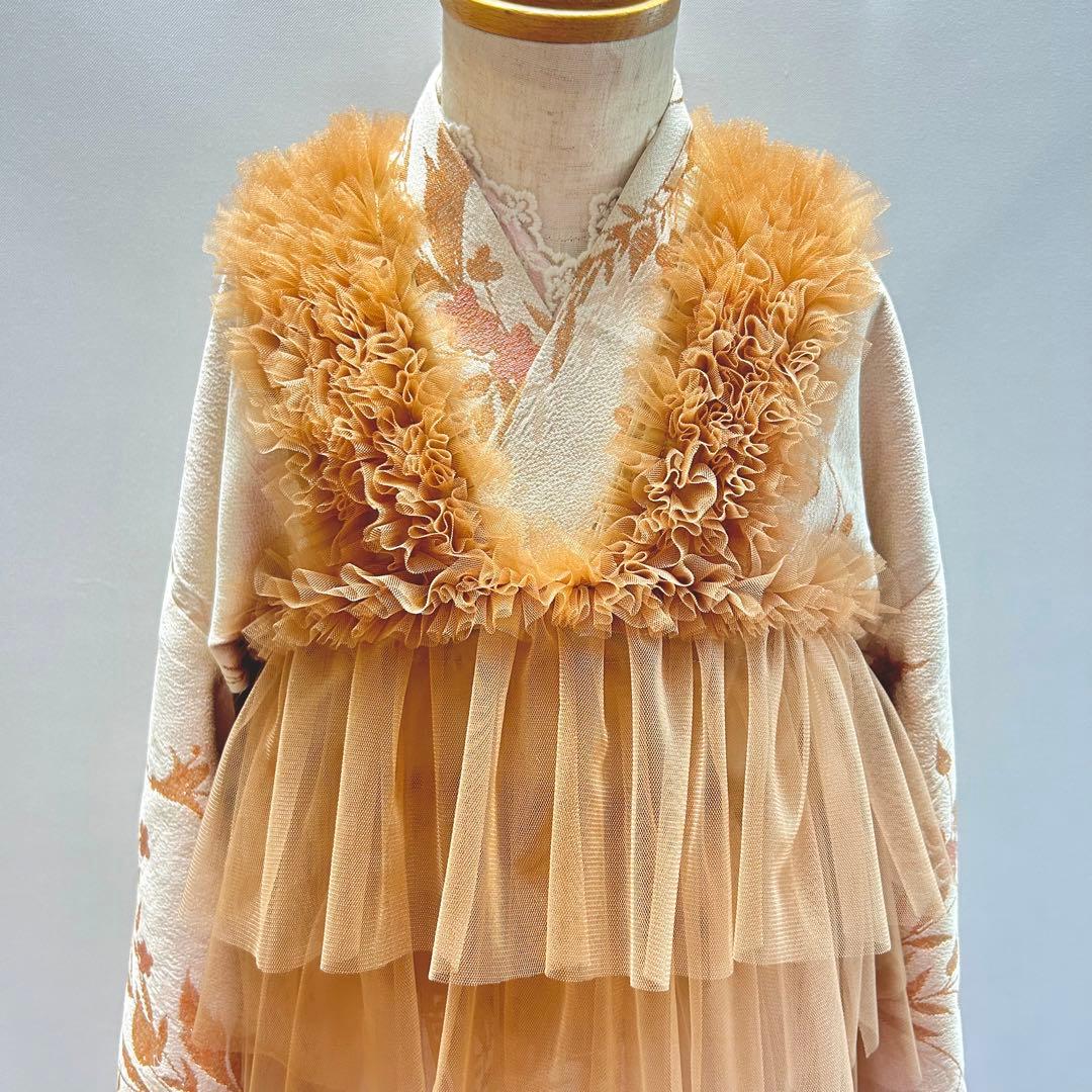 被布エプロン【キャメルフリル】チュール被布　被布ドレス　七五三　チュールドレス