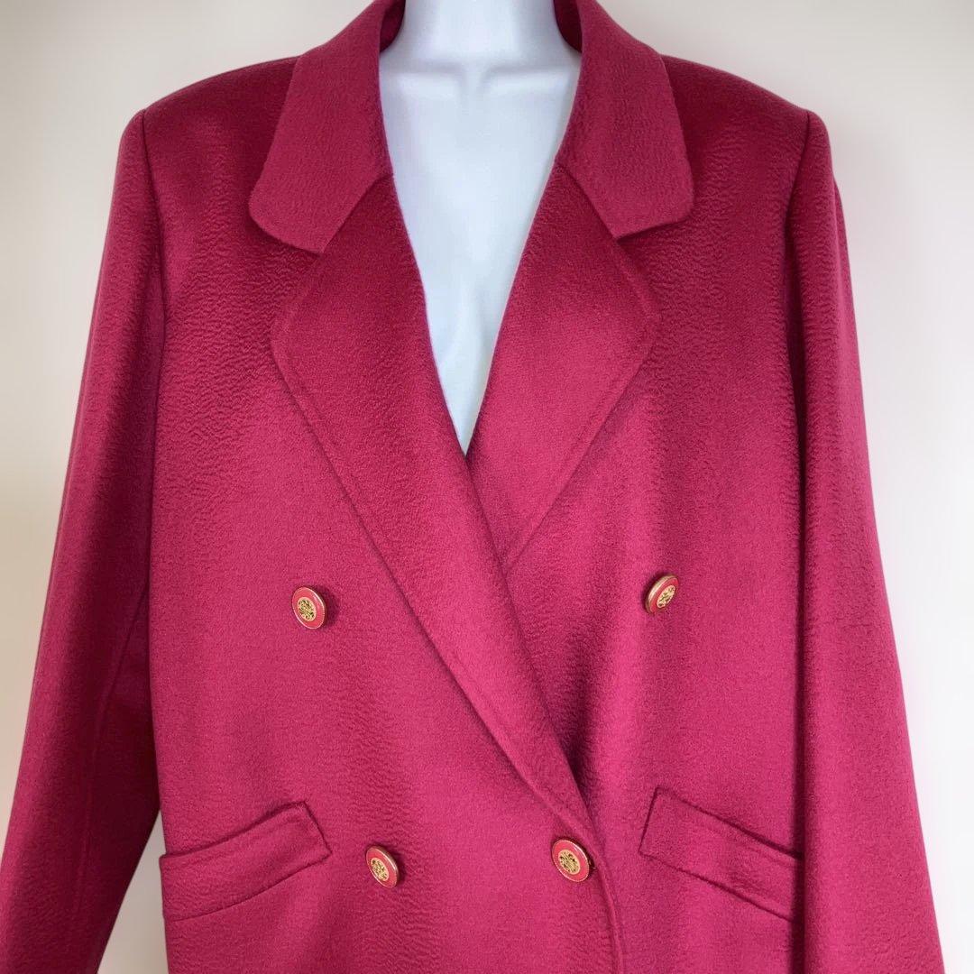 【新品タグ付き】カシミヤ100％ バーガンディ ハーフコート ダブルブレスト