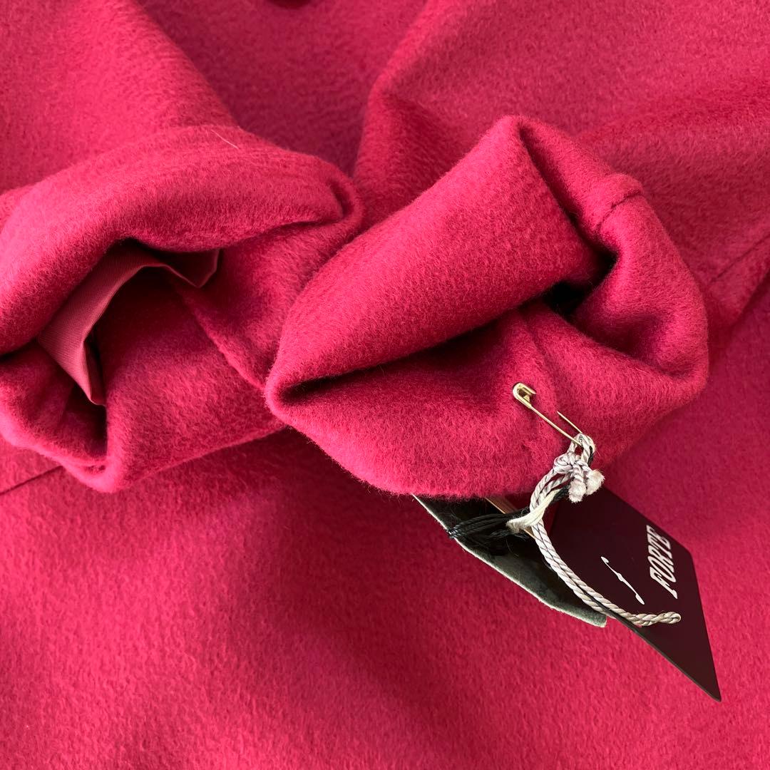 【新品タグ付き】カシミヤ100％ バーガンディ ハーフコート ダブルブレスト