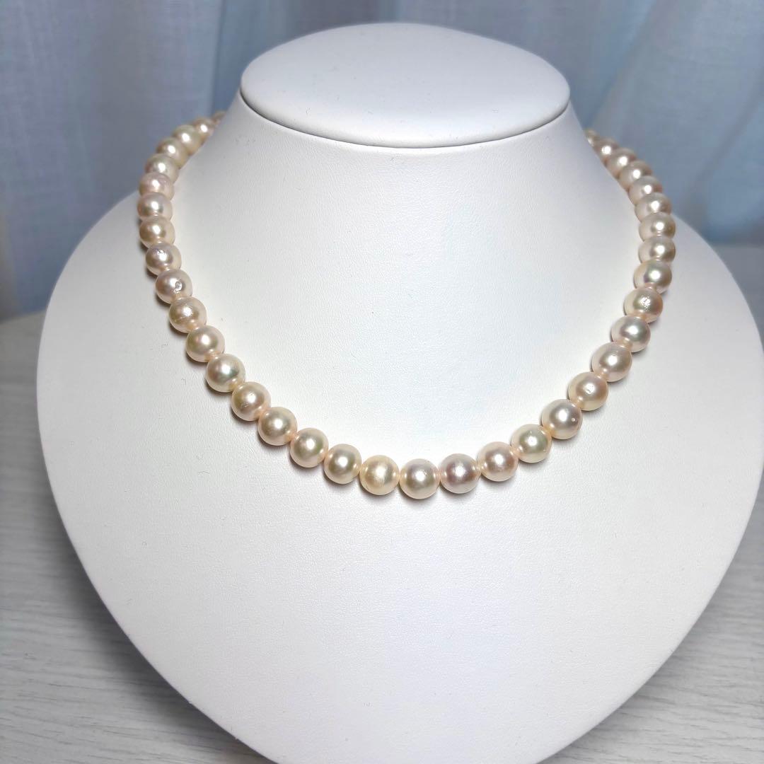 照り強超大珠✨8.5-9mm あこや本真珠ネックレス　アコヤパール　干渉色