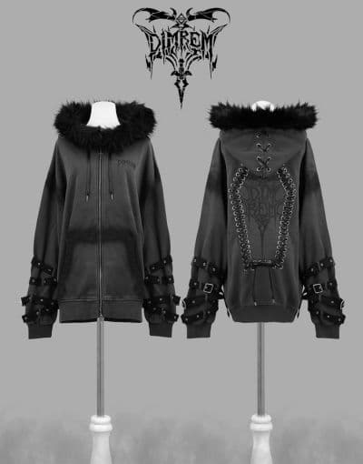 【DIMREM】 超ハトメファーフードパーカー 【Gray】