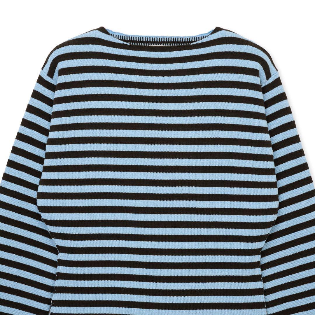 シシクイ　ボーダー　トップス　水色×茶