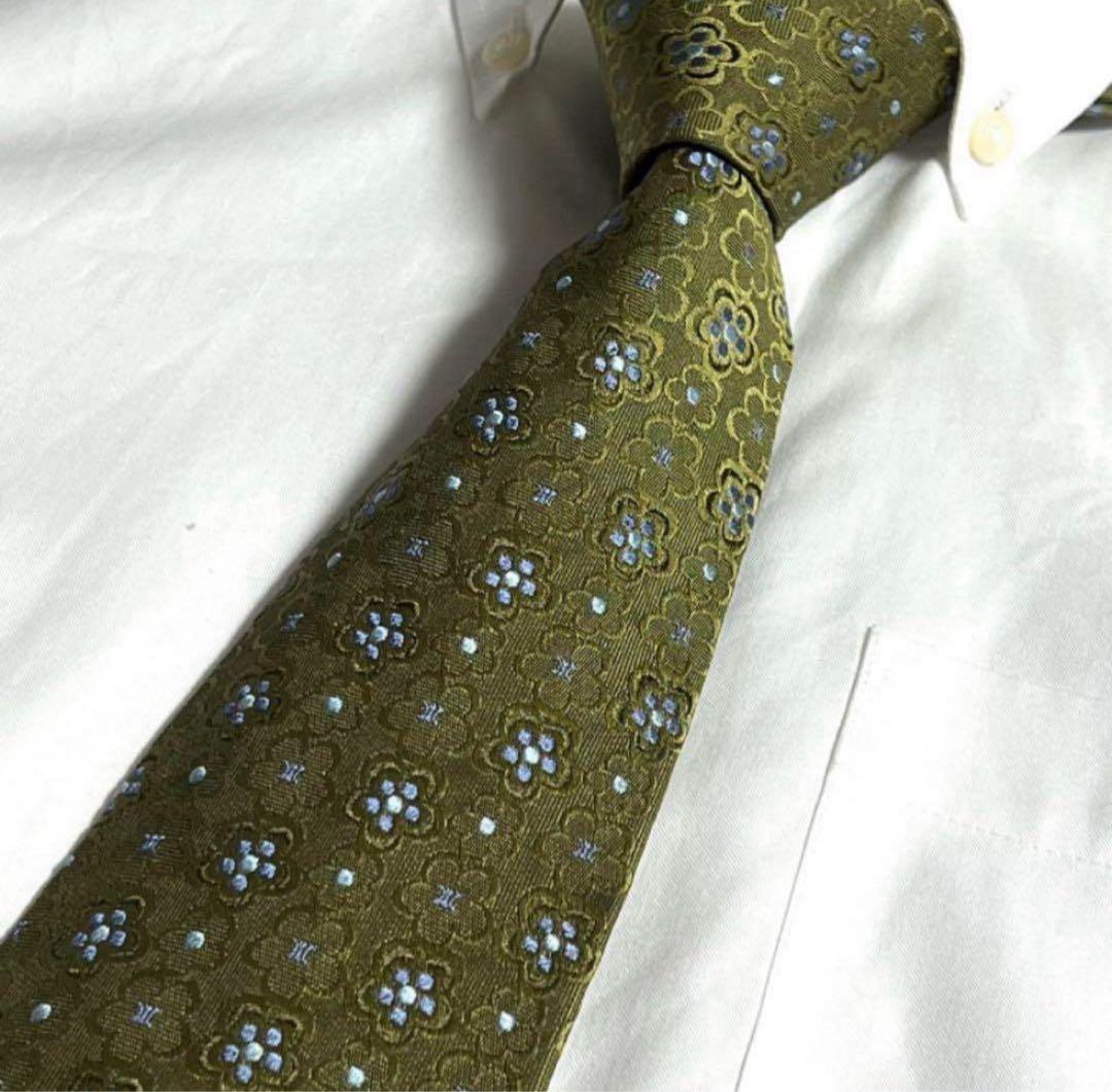 CELINE ネクタイ グリーン系 花柄 マカダム柄 総柄