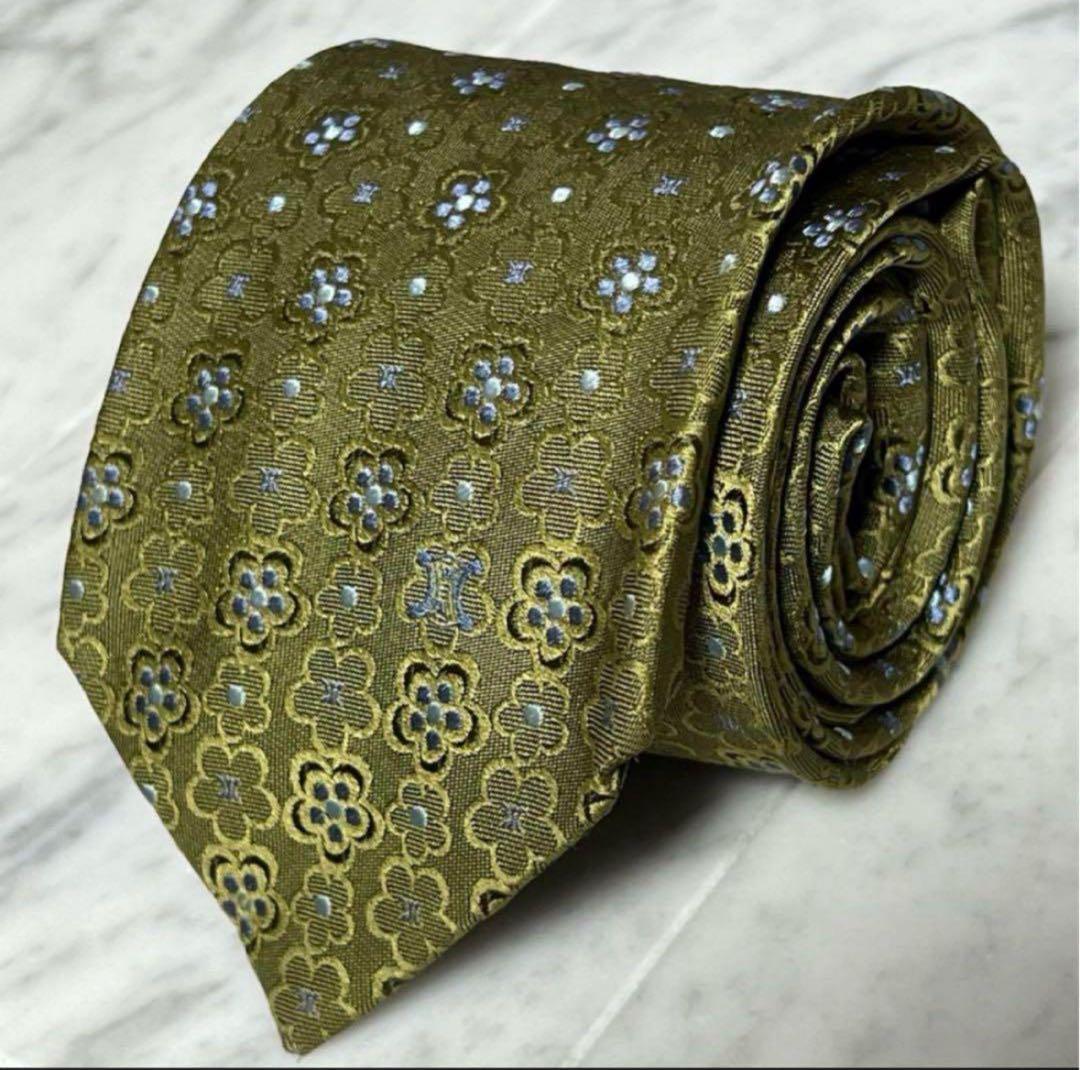 CELINE ネクタイ グリーン系 花柄 マカダム柄 総柄