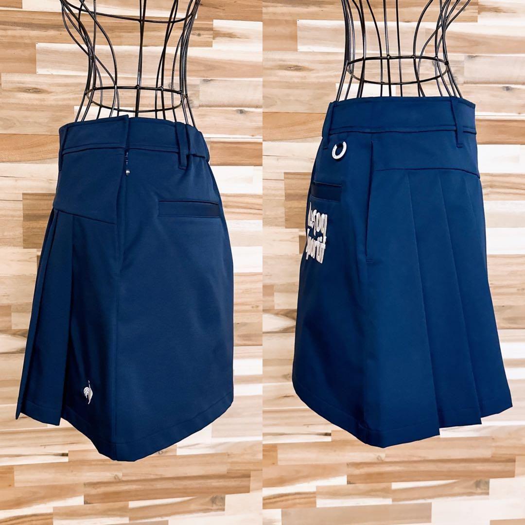 未使用【ルコックスポルティフ】プリーツ ゴルフ スカート 吸汗速乾UPF50 紺
