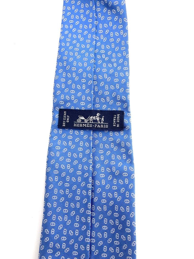 美品 エルメス ハイブランド ネクタイ ブルー 羊 ファソネ H柄 ソリッドタイ