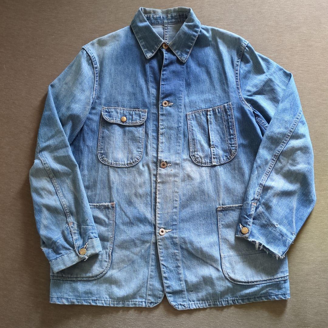 40s Vintage デニムカバーオール 大戦 4ポケ 月桂樹