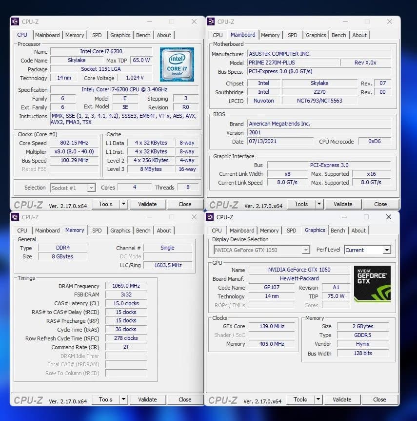 ゲーミングPC core i7-6700 8Gb GTX-1050
