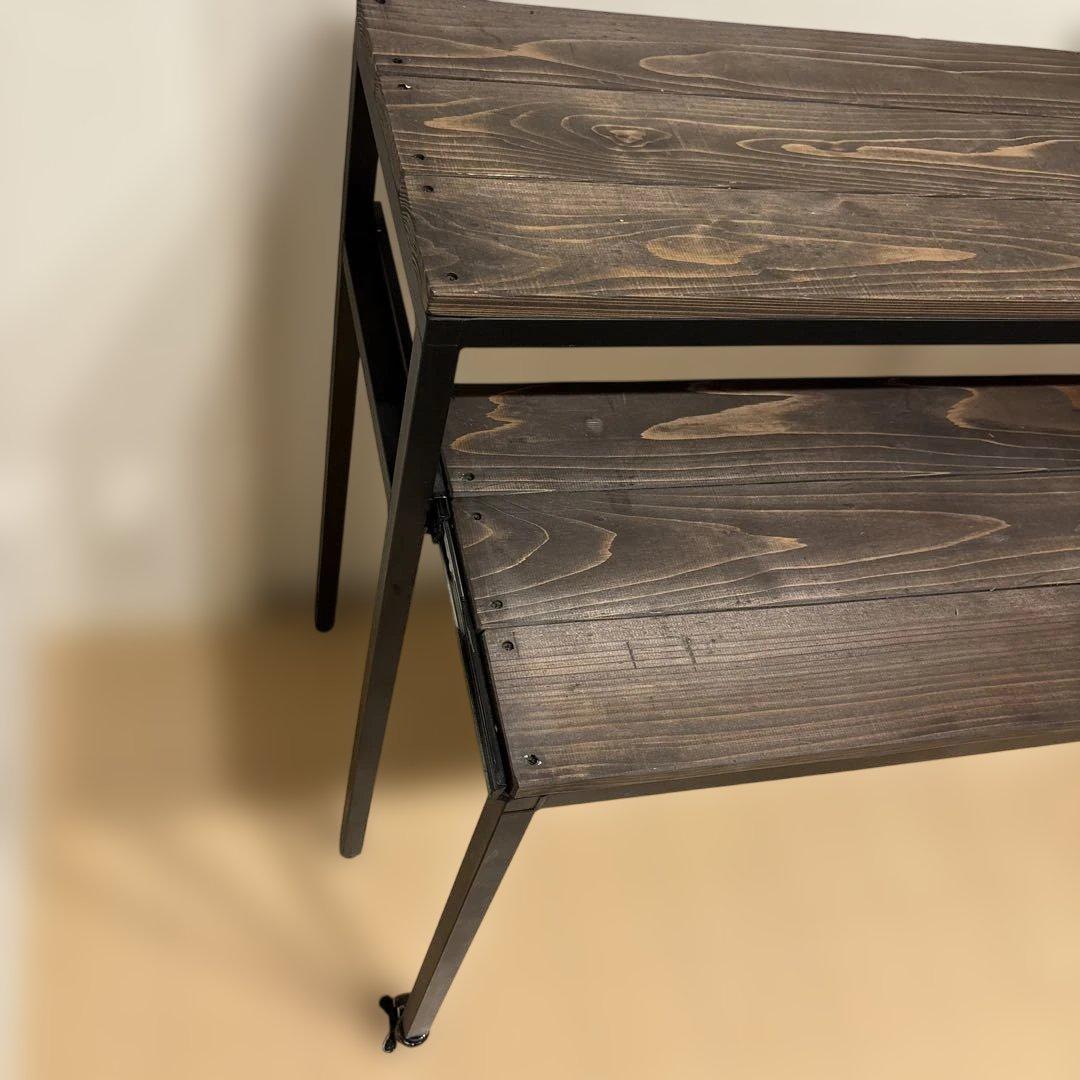 たん　 ダークブラウン木製二段テーブル,DT,電子ピアノ,ラック,植物