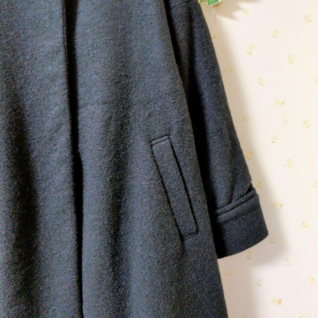 BEARDSLEY 　ノーカラー Aラインコート　ウールブラック ロングコートF