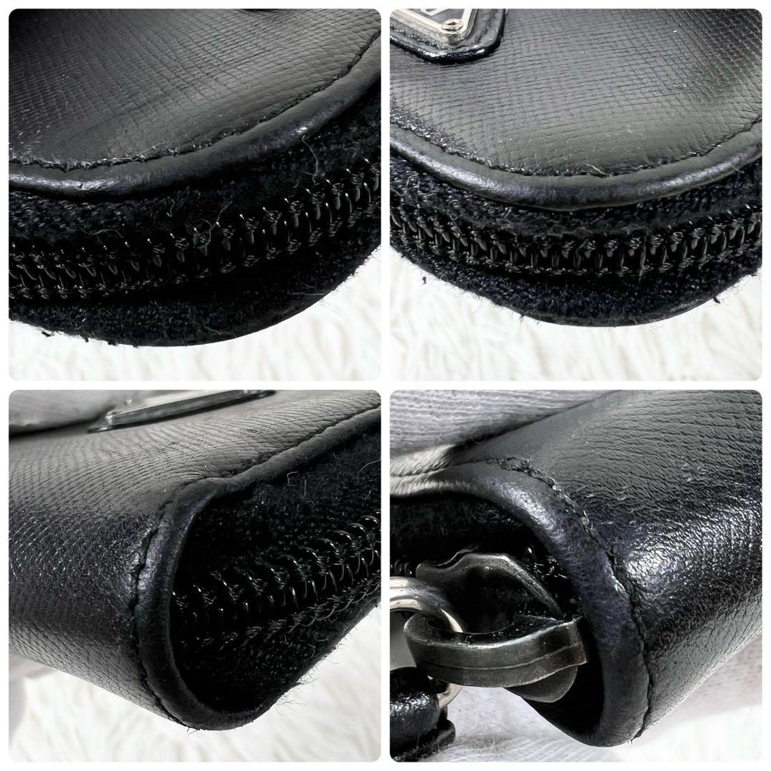 PRADA ケース トライアングルロゴ サフィアーノ 黒 ラウンドジップ