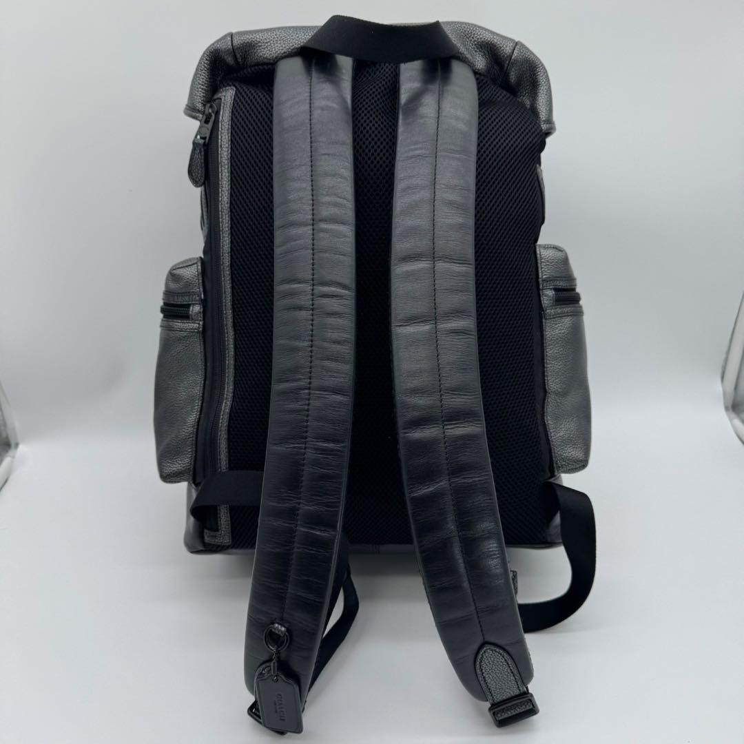 極美品✨コーチ リュック トレック A4 レザー×ナイロン 黒×銀