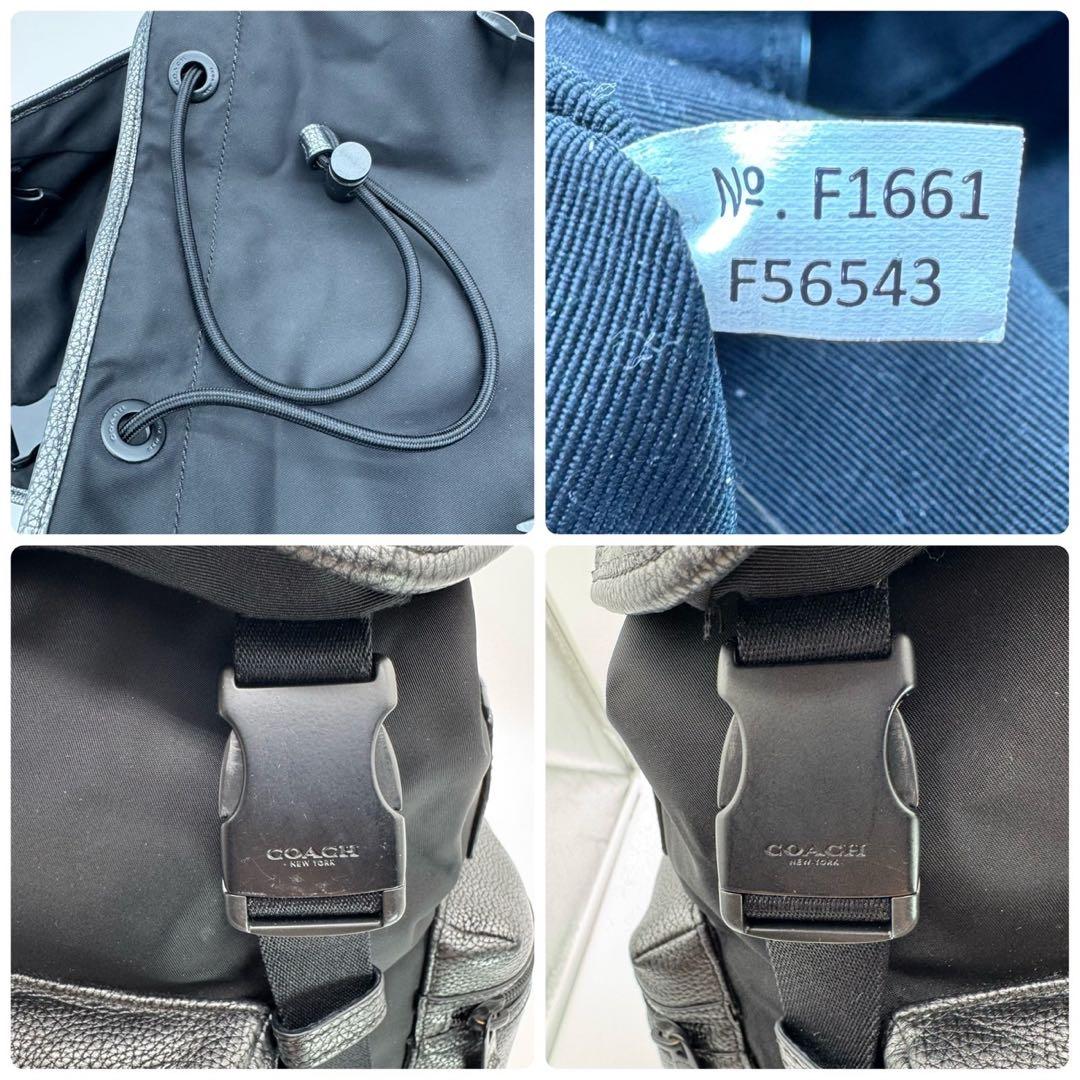 極美品✨コーチ リュック トレック A4 レザー×ナイロン 黒×銀