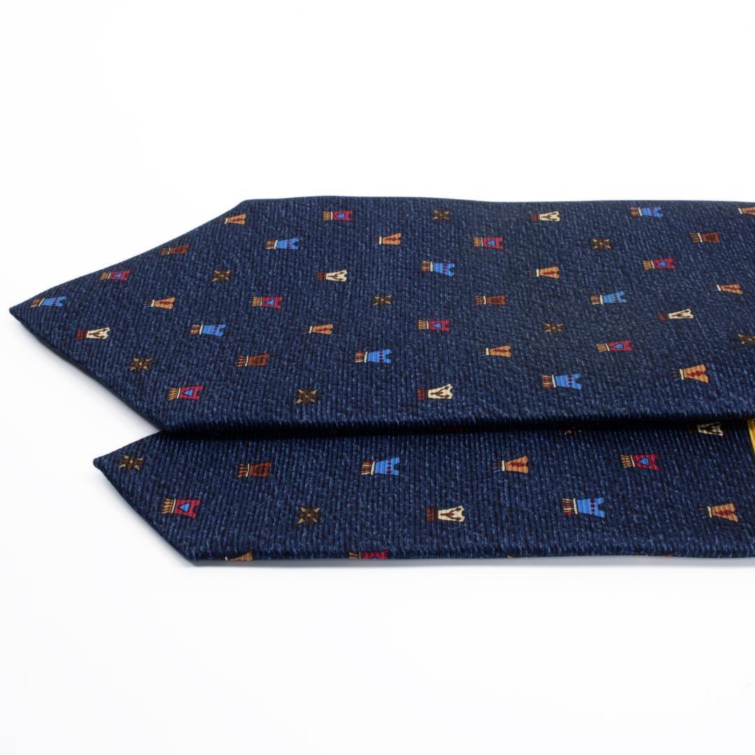 ブルガリ ネクタイ セッテピエゲ 新品 ネイビーブルー 水色 茶色 小紋 マーク