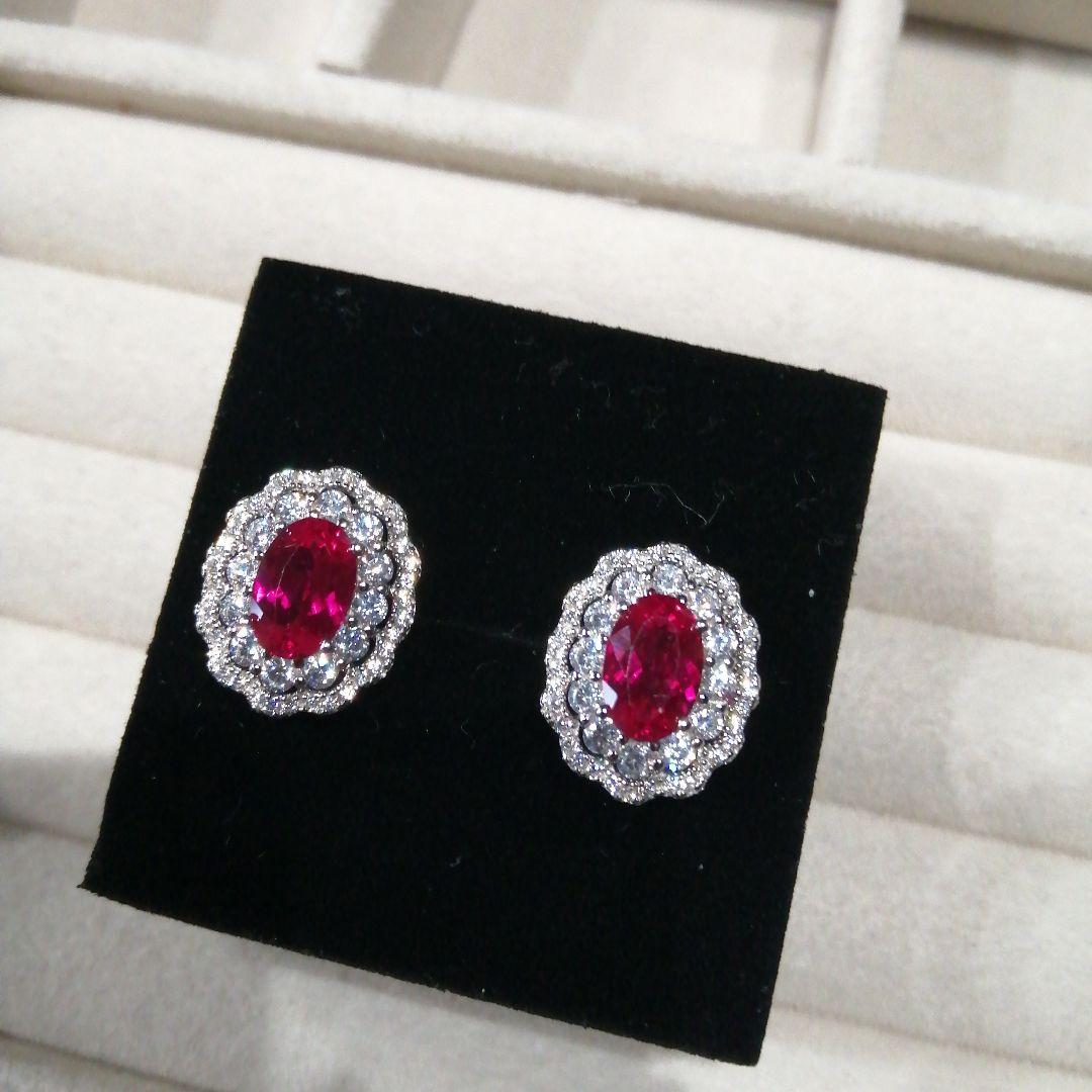 人工ルビー ピアス ピジョンブラッド 3ct