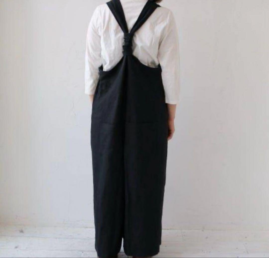 YARRA ヤラ　麻リネン100 サロペット　黒ブラック　バックシャン