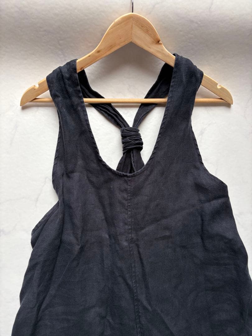 YARRA ヤラ　麻リネン100 サロペット　黒ブラック　バックシャン