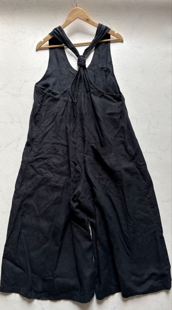 YARRA ヤラ　麻リネン100 サロペット　黒ブラック　バックシャン