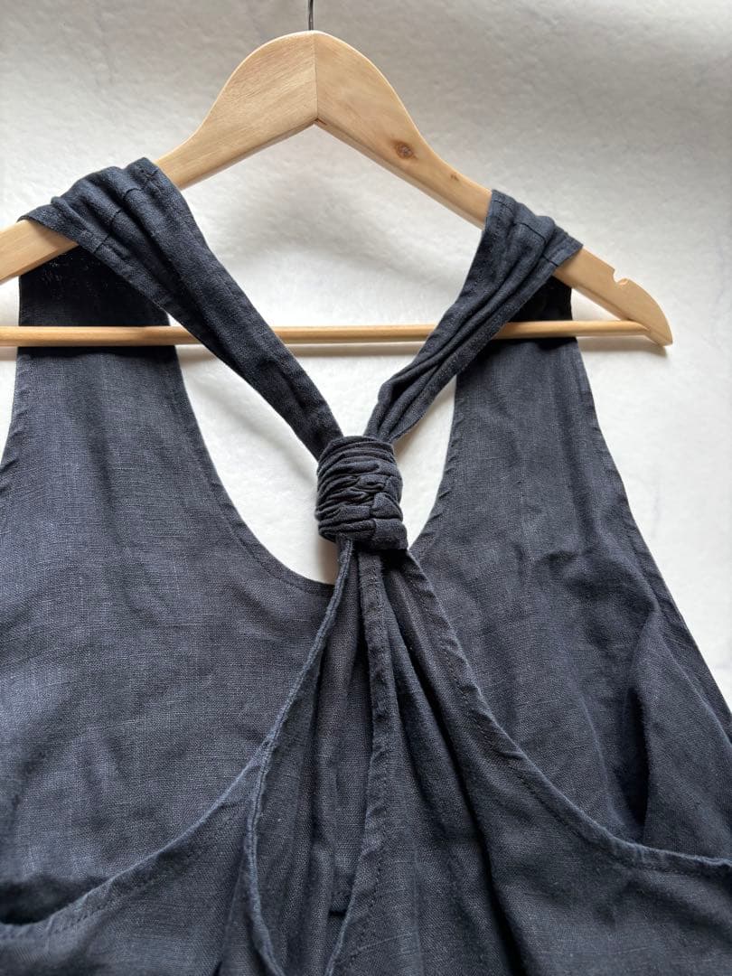 YARRA ヤラ　麻リネン100 サロペット　黒ブラック　バックシャン