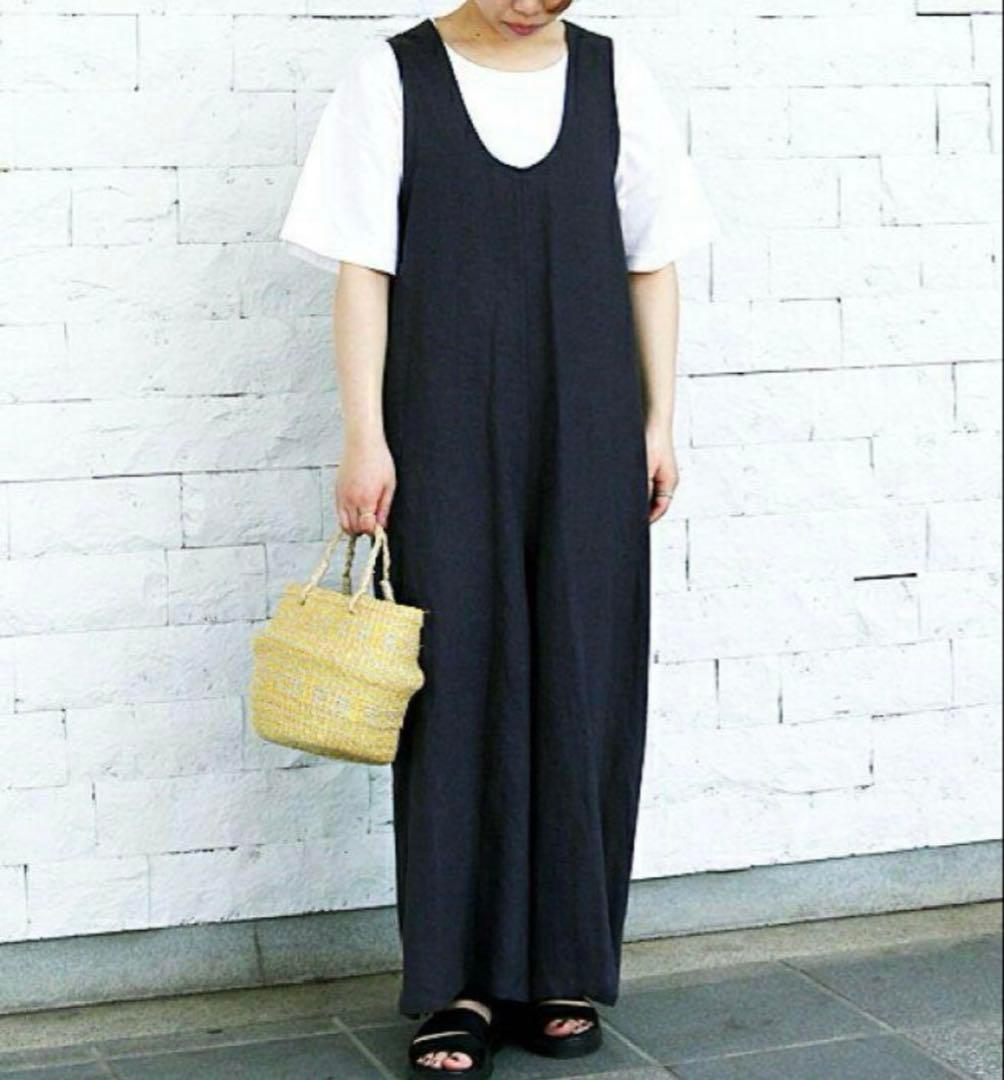 YARRA ヤラ　麻リネン100 サロペット　黒ブラック　バックシャン