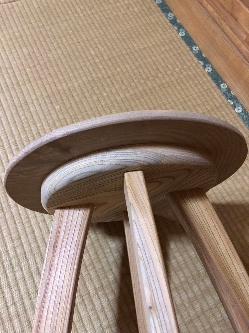 1243 建具屋一筋58年のおじいちゃんの手作りスツール、テーブル☆けやき