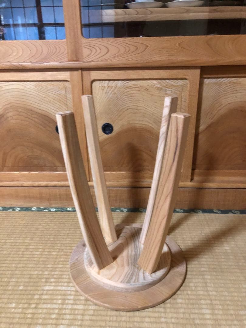 1243 建具屋一筋58年のおじいちゃんの手作りスツール、テーブル☆けやき